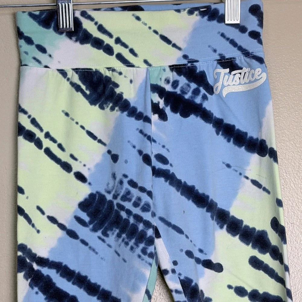 Justice Leggings Girls Size 7/8 Blue Green Tie Dye Athletic High Rise Y2K Dance